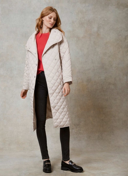 Cream Quilted Longline Coat