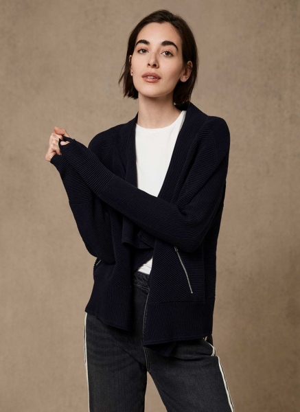 Navy Biker Waterfall Cardigan