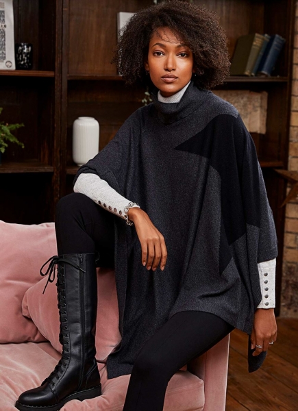 Grey Star Roll Neck Poncho