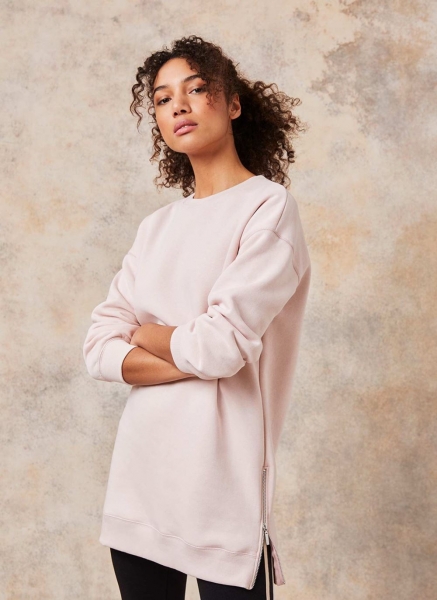 Pink Side Zip Long Sweatshirt