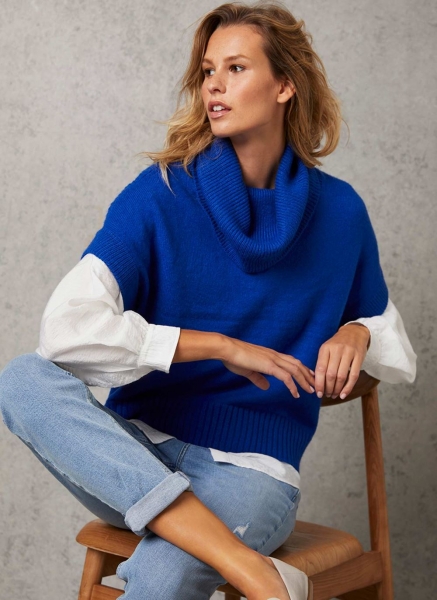 Blue Cowl Neck Knitted Top