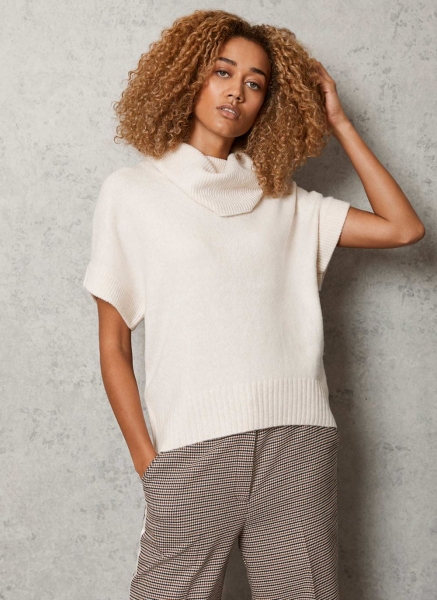 White Cowl Neck Knitted Top