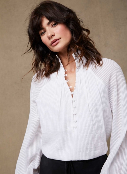 White Striped High Neck Blouse