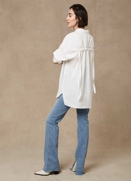 White Gathered Long Shirt