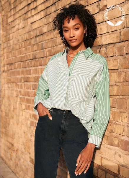 Green Striped Oversized Shirt