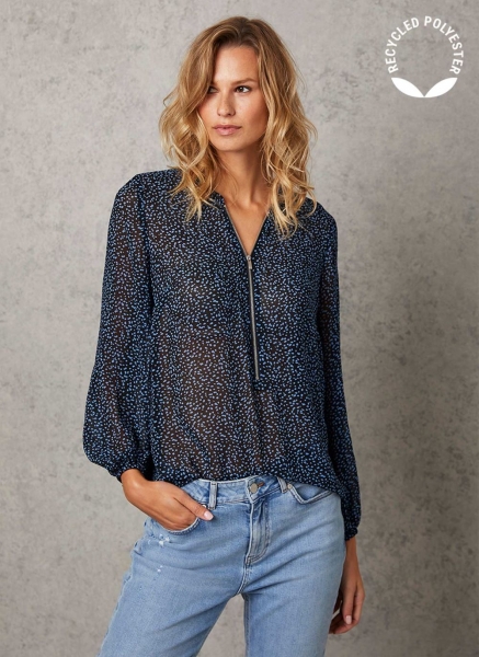 Teagan Spot Print Zip Blouse