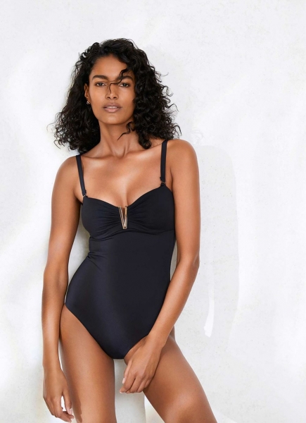 Black Trim Bandeau Swimsuit