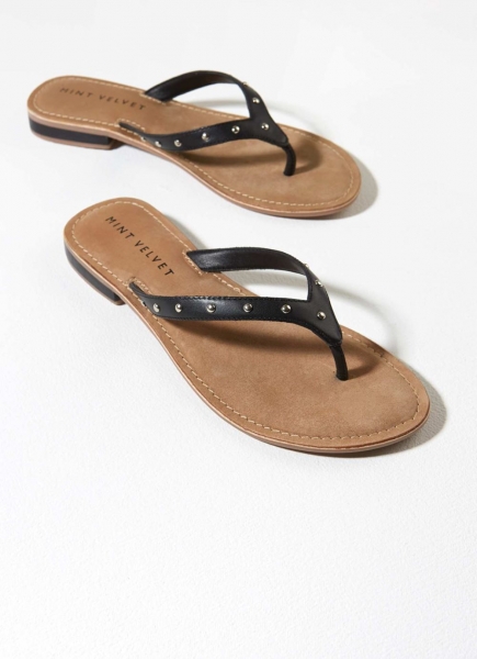 Ellen Black Leather Flip Flops