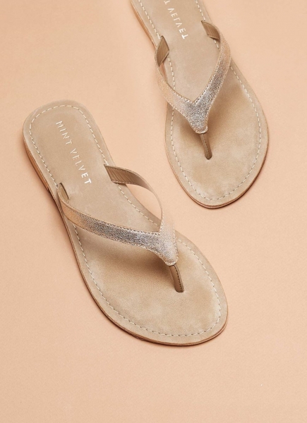 Ellen Gold Leather Flip Flops