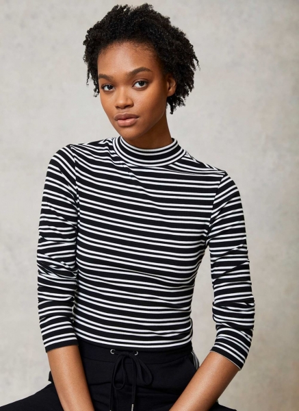 Black Stripe High Neck Rib Top