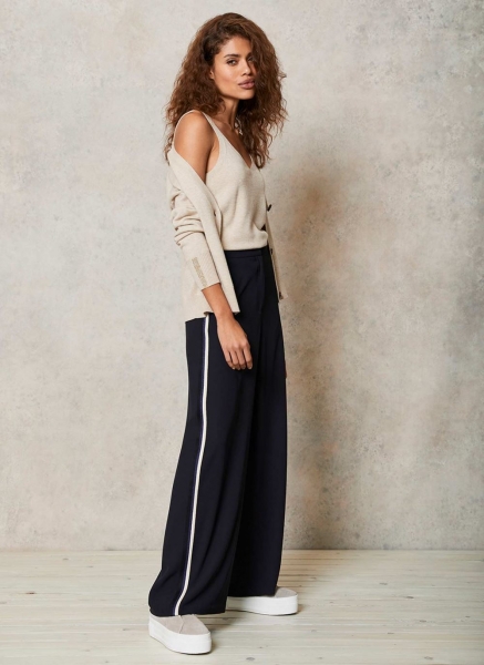 Navy Twill Wide Leg Trousers