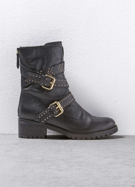 Abby Black Leather Biker Boots