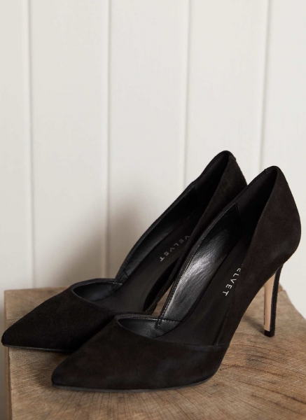 Skye Black Suede Court Shoes