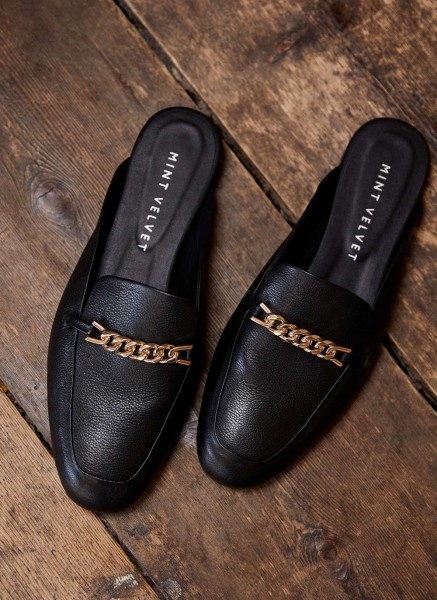 Faye Black Backless Loafers