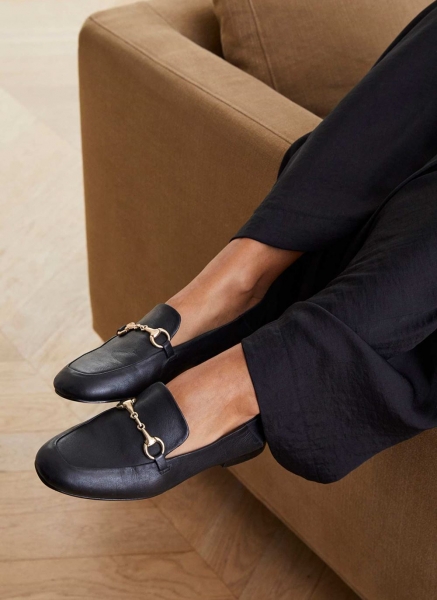 Camille Black Leather Loafers