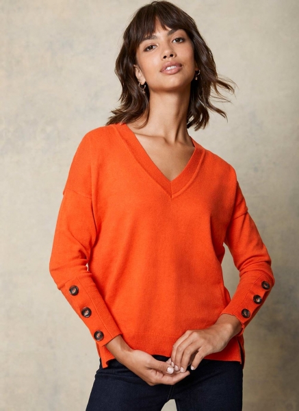 Orange V-Neck Boxy Jumper