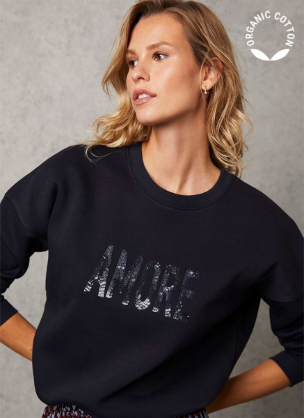 Navy Sequin Slogan Sweatshirt