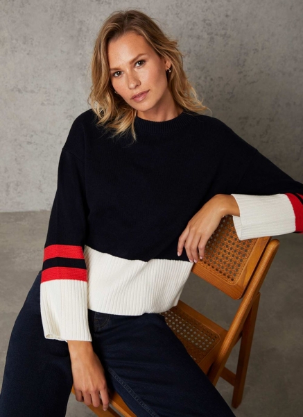 Navy Blocked Striped Jumper