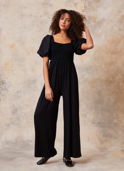 Woven Puff Sleeve Jumpsuit